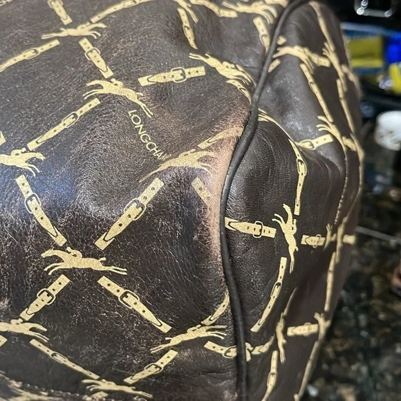 Longchamp Lattice double buckle horse jump brown speedy bag Authentic Vintage - Picture 7 of 17